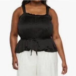 New Ryegrass‎ Womens Peplum Top Pleated Square Neck Sleeveless Black Size 2X